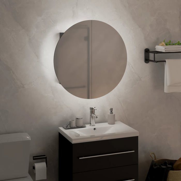 (Vente chaude)Armoire de salle de bain miroir rond CLARENCE 60 kg capacité Placard Mural et LED Gris 40x40x17 5 cm - M817988