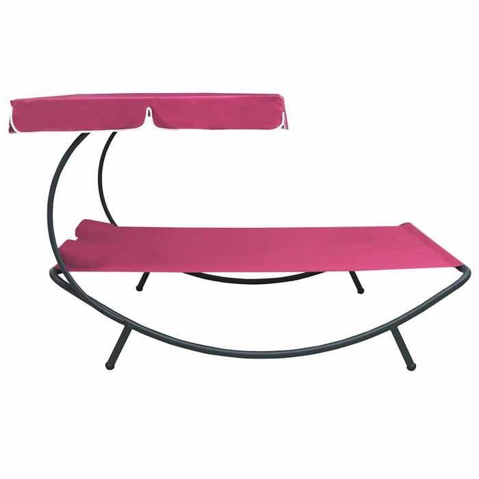 En PromotionLit de repos dextérieur 1-personne SHIELD Fauteuil long de piscine arrière-cour avec auvent et oreillers rose 200x1