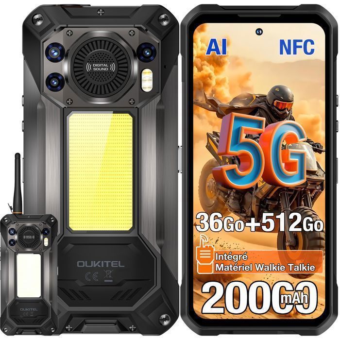 OUKITEL WP61 Plus 5G Smartphone Incassable Avec Talkie-Walkie 36Go + 512Go 20000mAh/45W 108MP AI Caméra 68 120Hz NFC GPS - Noir