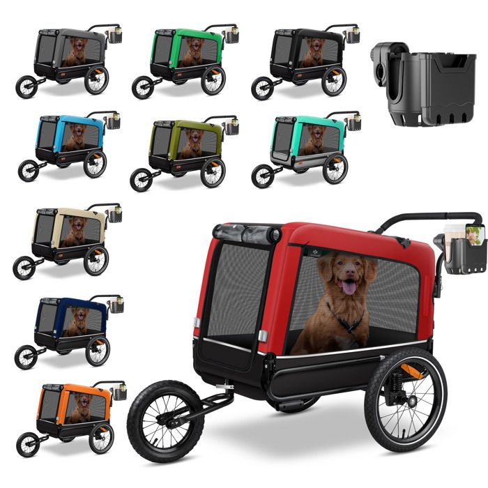 Remorque pour chien kaki - KESSER - 3 en 1 - Volume 240 litres - Charge maximale 40 kg - Toile Oxford 600D