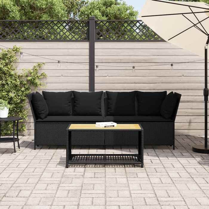 (Noir)Salon dextérieur - Canapé de jardin - Sofa de jardin - avec coussins Noir Résine tressée - 233x685x875 cm @FR36436