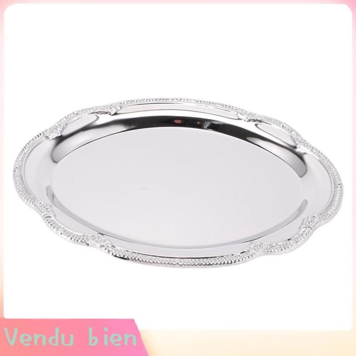 Garosa Plateau de service argenté Plateau de service en argent miroir ovale en acier inoxydable culinaires plat 24 cm/9 4 pouces