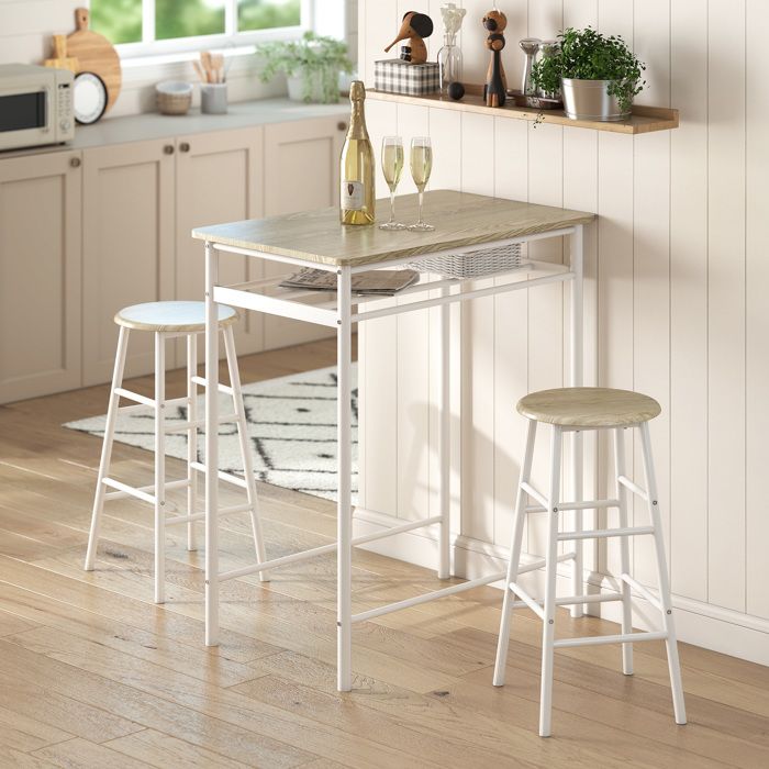 Chaise haute Tectake en bois style scandinave avec accoudoirs et repose-pieds blanc