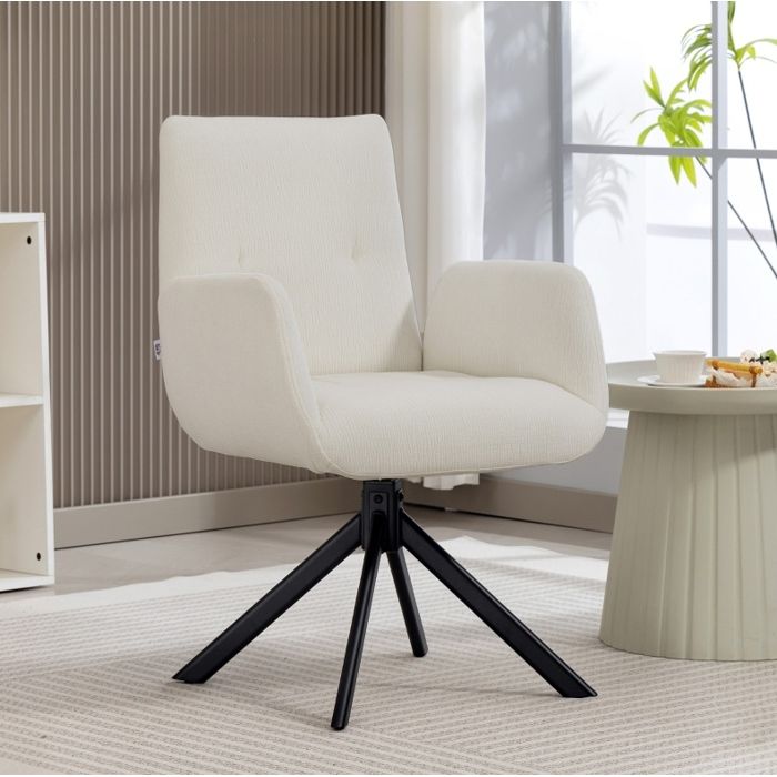 fauteuil pivotant dappoint avec accoudoirs 360° design moderne rembourré polyester blanc crème 60x61x88 cm ORVRYN
