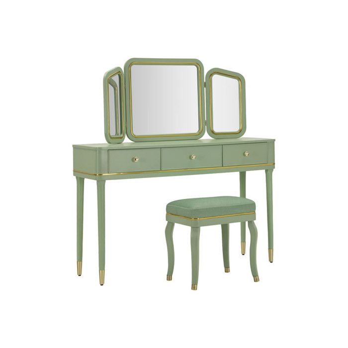 Coiffeuse avec Miroir & Tabouret Camille 120cm Vert