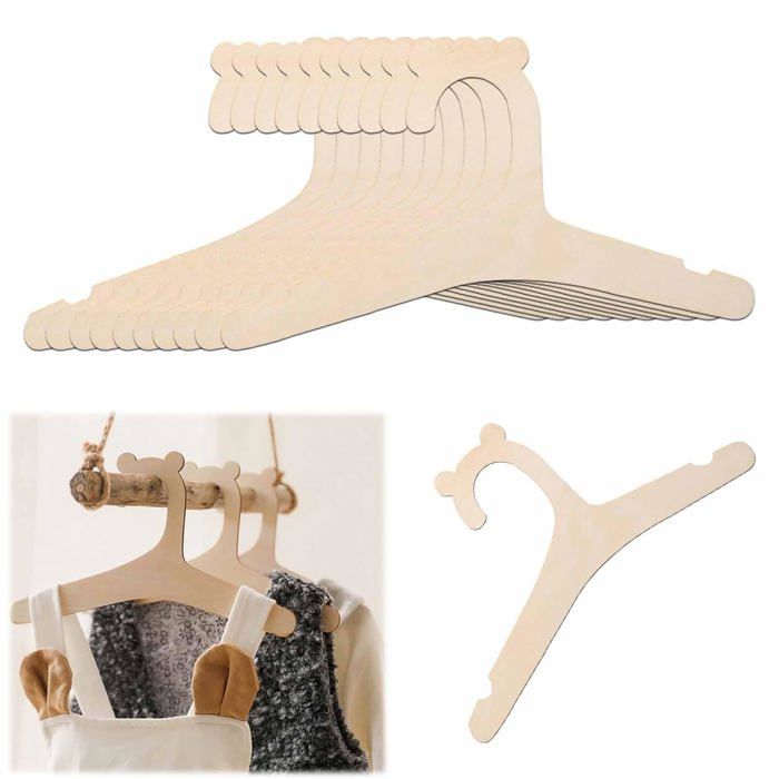 Lot de 10 Cintre pour bébé Cintre en Bois Enfants Bébé Scintre Antidérapant pour Les Poupée Enfants Bébés Cuneary