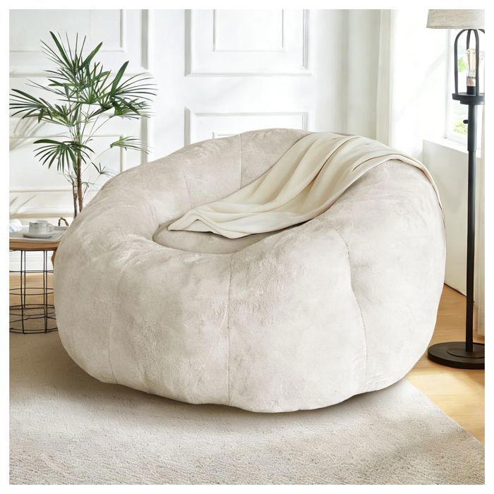 Fauteuil lounge rond 120x130x72 cm en flanelle avec base stable grand confort - Blanc