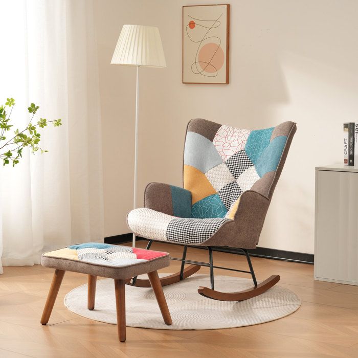 Fauteuil A Bascule Multicolore Fauteuil Relax FloraGrace Pour Salon Avec Repose-Pieds 69 5x50x88 5cm+50x39 5x28cm