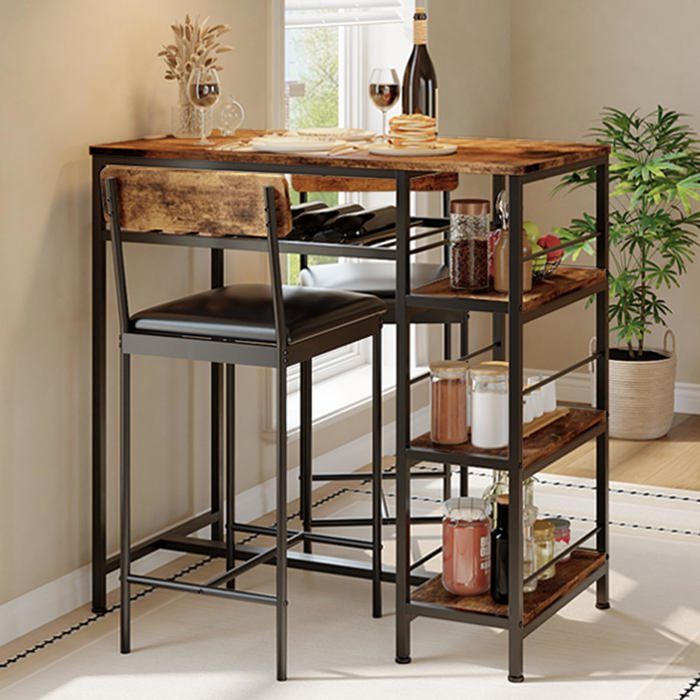Ensemble rétro marron table carrée 2 chaises 29.1in petit espace