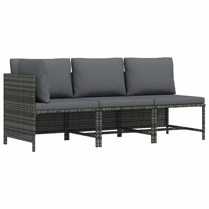 Salon de jardin (lot de 3) Design modulaire avec coussins Résine tressée Gris - Petit canapé balcon LL2127