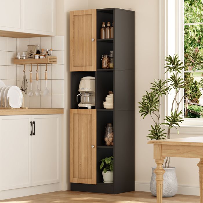Buffet dangle armoire haute de cuisine avec 6 étagères ouvertes 2 portes dispositif anti-basculement 50 × 35 5 × 170 cm