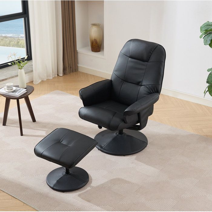 Maisentiel fauteuil relax massant chauffant pivotant 360° avec repose-pieds dossier inclinable 140° PU noir