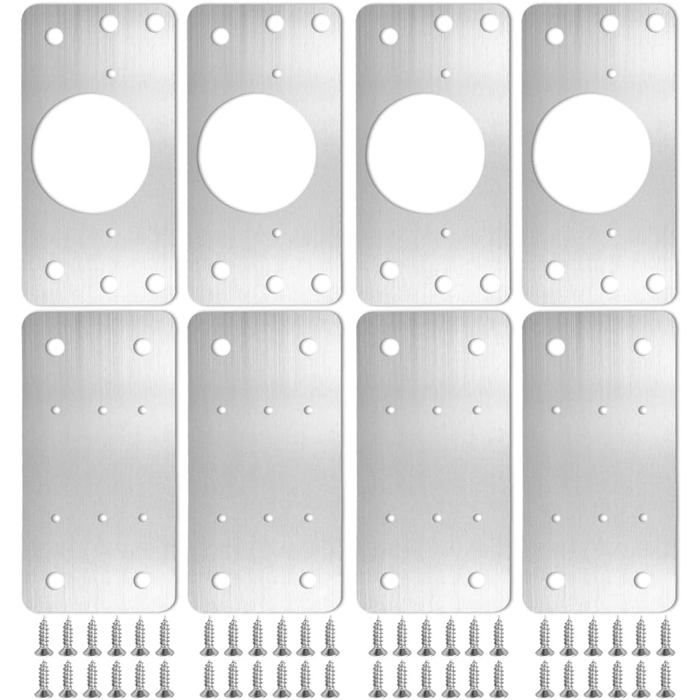 Plaques de réparation de charnières darmoire en Acier Inoxydable 8 pièces Supports de Renfort universels pour Portes de Cuisine