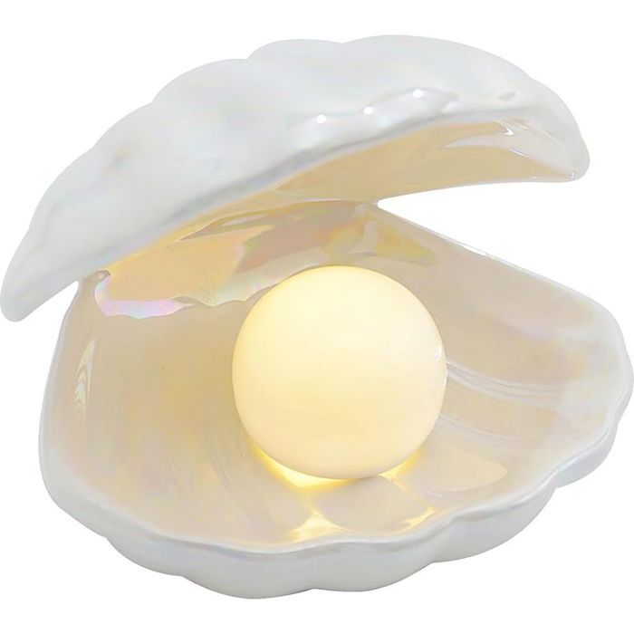Veilleuse en coquille de perle - Lampe céramique en coquille décoration de coquille lumière de perle pour chambre et salon