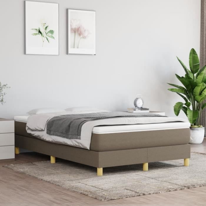 Sommier - AKOZON - Taupe - 120x200 cm - Tissu 100% polyester - Pieds inclus
