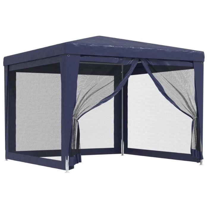 Tente de fête - AKOZON - 3x3 m - Bleu - 4 parois latérales en maille - PEHD résistant à leau
