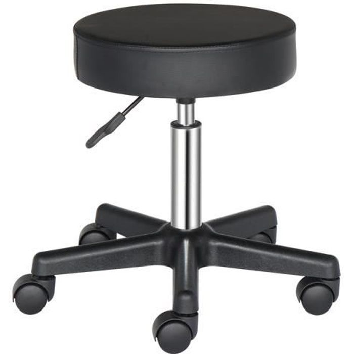 Tabouret à roulettes Similicuir réglable en Hauteur 46-61cm pivotable 360°Noir Tabouret à roulettes Similicuir réglable en Hauteur 46-61cm pivotable 360°Noir
