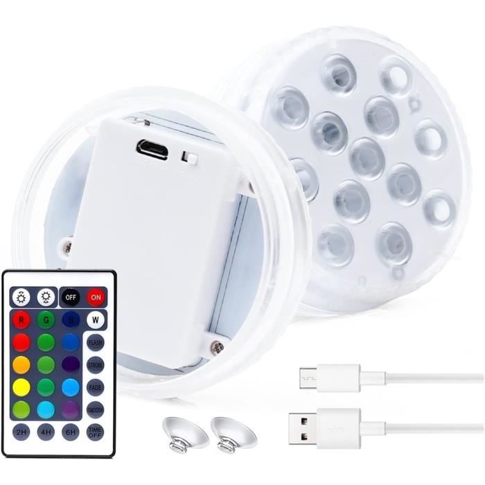 Lampe de piscine LED submersible rechargeable, 2 lumières, IP68, 16