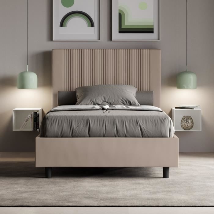Lit 1 place et demi - Goya - 120x190 cm - Taupe - Design contemporain - Fabriqué en Italie Lit 1 place et demi - Goya - 120x190 cm - Taupe - Design contemporain - Fabriqué en Italie