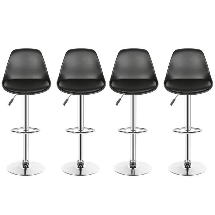 Lot de 4 tabourets de bar en PU galvanisé avec coussin noir - OHMG