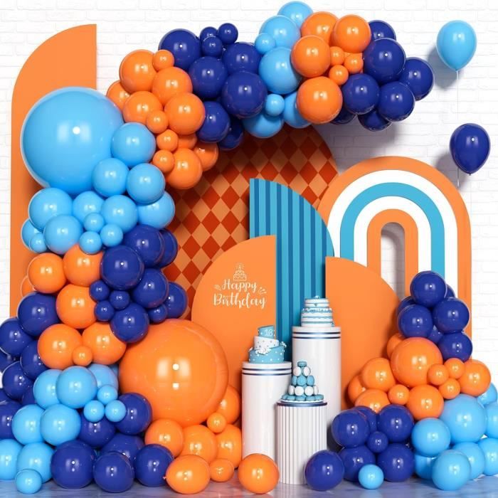 Kit D'Arche Ballons Bleu Et Orange, 125Pcs Bleu Marine Orange Kit D'Arche  Ballons, Ballon Bleu Ciel En Latex Pour Décoration [H3347]