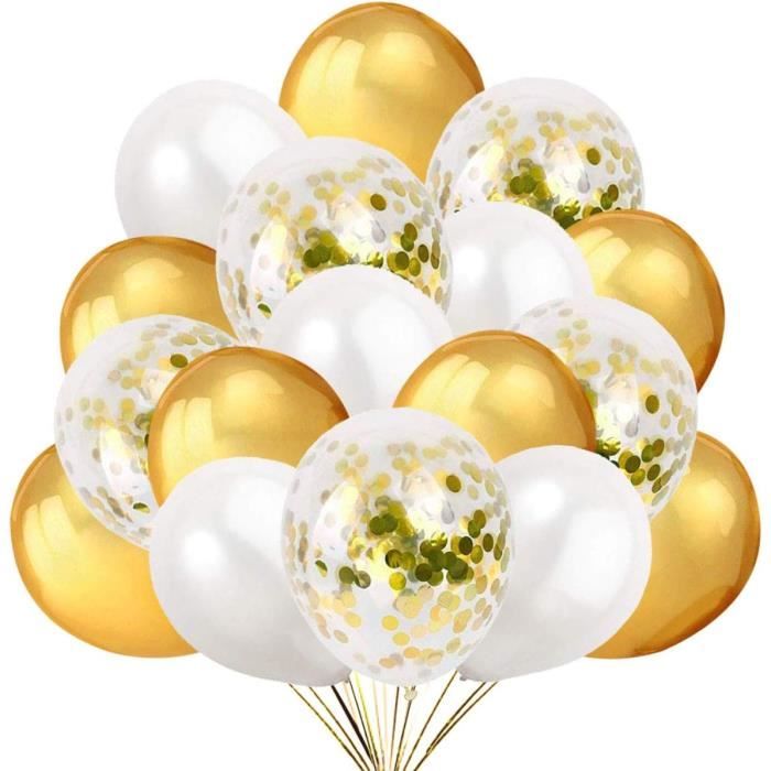 Decoration Nouvel An 2024-50 Ballons Or Blanc Confettis. 40