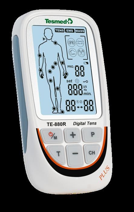 TESMED TE-880R Plus Électrostimulateur Musculaire Rechargeable, EMS, TENS, Massage - 73 programmes - Fonctionne avec 8 électrodes