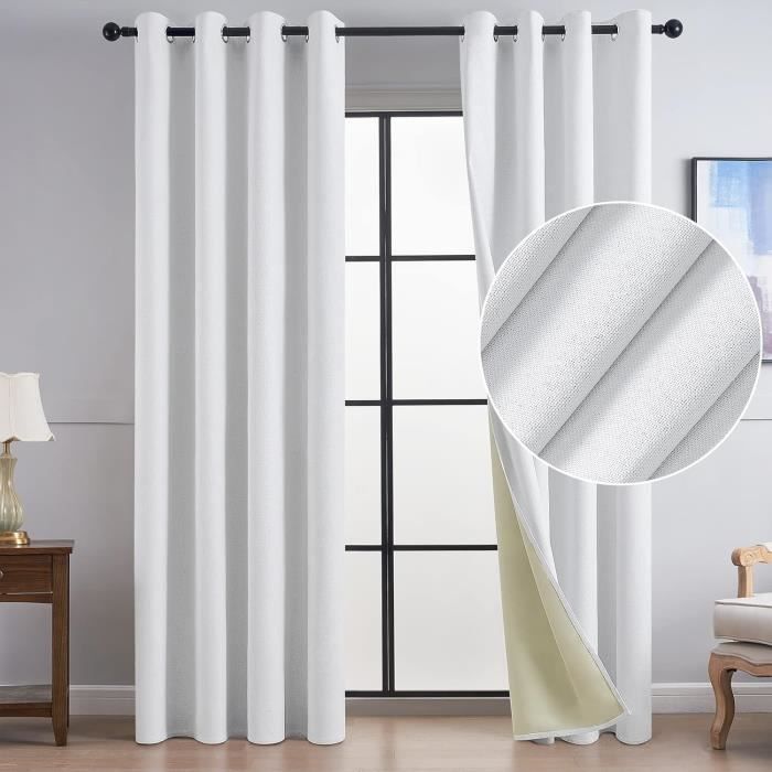 Panneaux de rideaux - Aspect Lin - 140x260 cm - Taupe - 100% Polyester