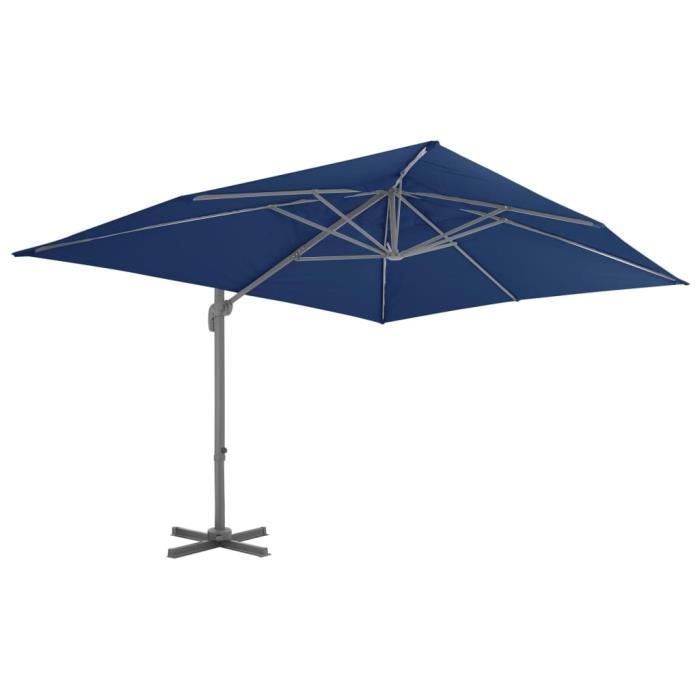 Parasol - KAI - Déporté 4x3 m - Aluminium enduit de poudre - Bleu azuré - Système à manivelle