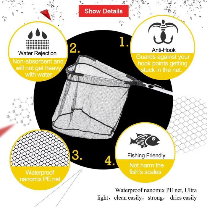 Épuisette De Pêche Télescopique Pliable – 130 Cm, Filet Nid D'Abeille, Poignée EVA, Sac De Transport – Pour Lac, Rivière, Aquarium