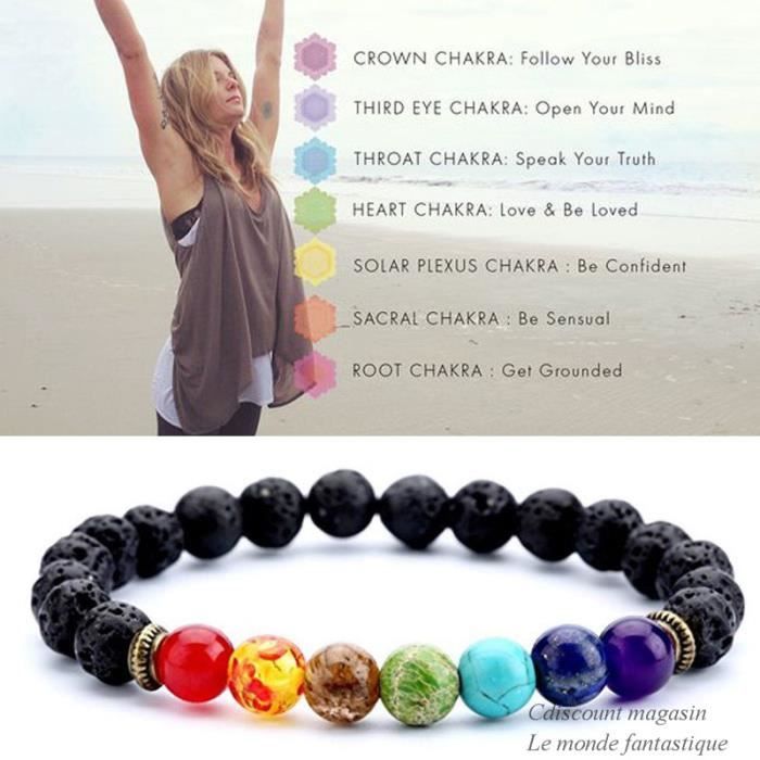 ADGJL Bracelet Femme Pierre Naturelle, 7 Perles De Chakra Pierre Naturelle  Topaze Bracelet Bijoux Élastique Yoga Énergie Prier Protection Jaune