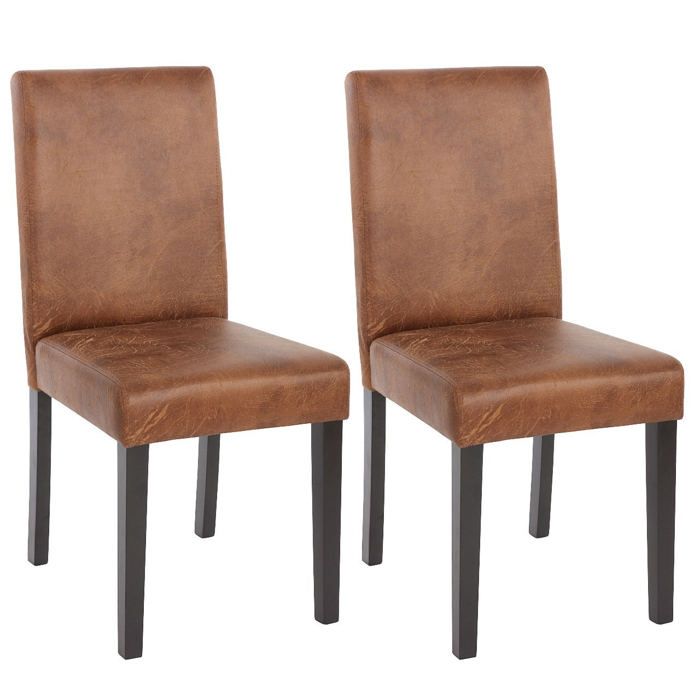 Lot de 2 chaises de salle à manger similicuir marron pieds foncés
