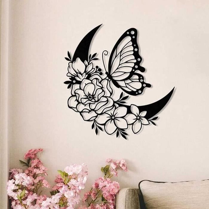 Décor Murale Métal 'Famille' Avec Papillons - Art Mural Fer Forgé Pour Salon, Chambre, Jardin
