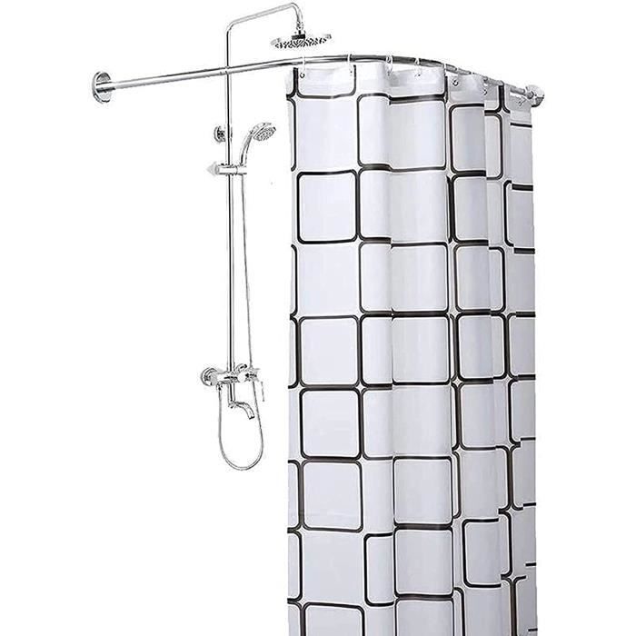 Tringle à Rideau De Douche Pliable Extensible - 1.8x2m Avec Rideau - Ventouses, Sans Perçage, Réglable En Angle