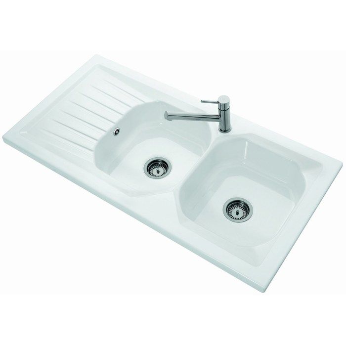 Evier 2 bacs WINDSOR PLUS - Dimensions : 120x 60 cm - En céramique - Blanc brillant - Avec égouttoir Evier 2 bacs WINDSOR PLUS - Dimensions : 120x 60 cm - En céramique - Blanc brillant - Avec égouttoir