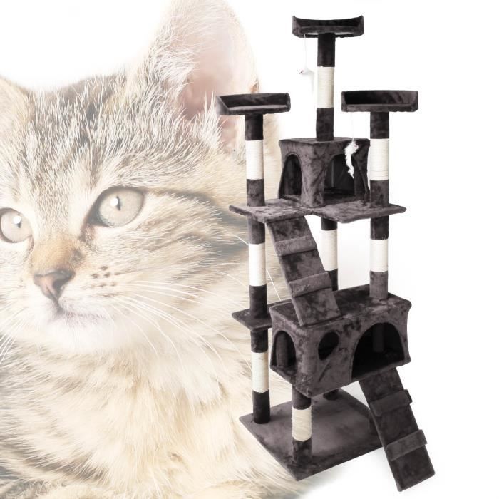 Arbre à chat en gris 170cm avec cabanes, échelles et plates-formes pour chats - 62094