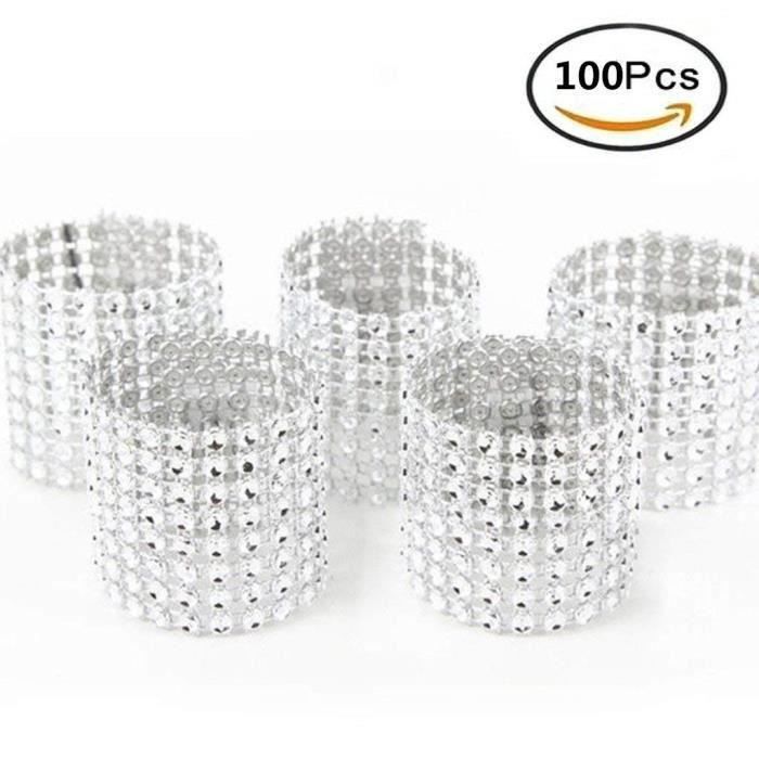 Ronds De Serviette Strass | Lot De 50 | Argent Ou Or | Pour Mariage, Anniversaire Et Décoration De Table