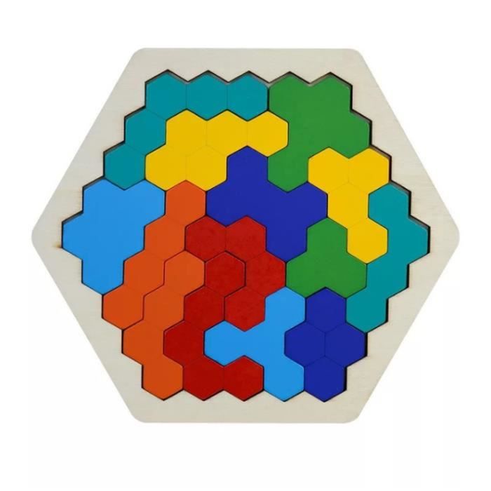 Hexagone Puzzle-Forme Bloc Tangram Casse-tête Jouet Géométrie Logique IQ Jeu STEM Montessori Cadeau Éducatif pour Tous Les Ages Défi
