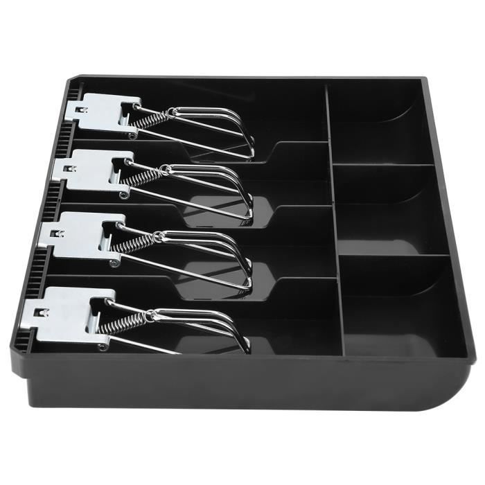 Plateau D'Insertion Tiroir-Caisse 4 Factures 3 Pièces Monnaie – ABS Noir 32 X 24,5 Cm