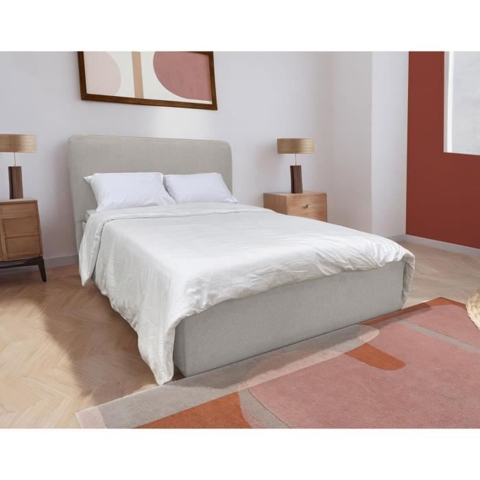 lit coffre - bestmobilier - goyave - 140x190 - beige - avec rangement - sommier à lattes inclus