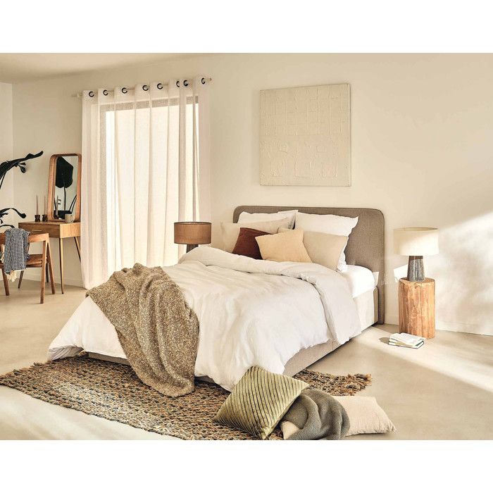 Goyave - lit coffre - 140x190 - en tissu - sommier inclus - Beige Goyave - lit coffre - 140x190 - en tissu - sommier inclus - Beige