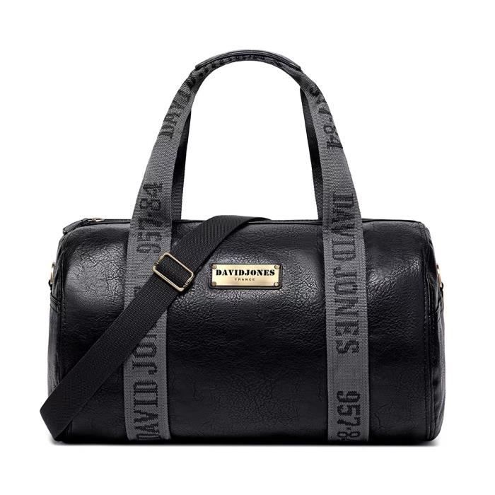 David Jones - Sac Polochon Grande Taille - Sac à Main Sport Voyage Cuir Souple Fourre-Tout - Bagage Cabine Homme Femme - Noir