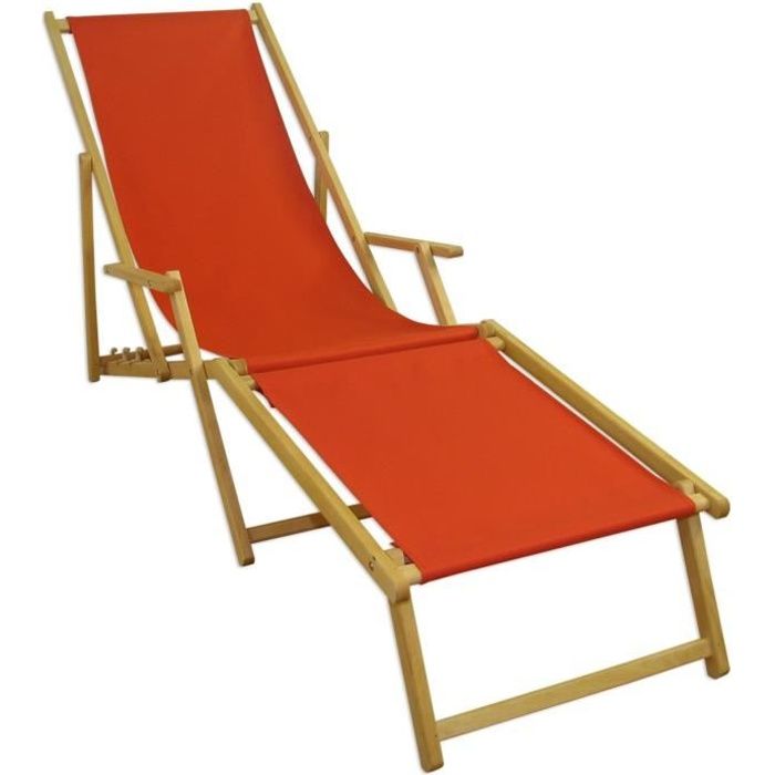 Chaise longue de jardin terracotta, bain de soleil pliant avec repose