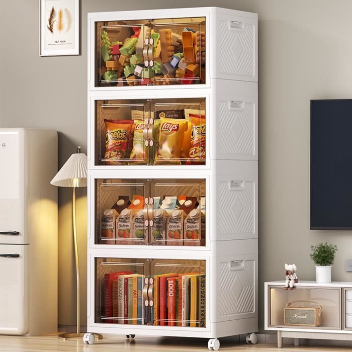 Creperture Boîte de rangement mobile en plastique avec roulettes à 4 niveaux pour chambre à coucher, salon, bureau, maison, 48 x 30 x 69,5 cm