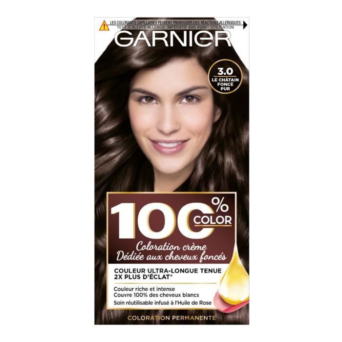 GARNIER  100% Ultra Brun Coloration 3.0 Le Ch&acirc;tain Fonc&eacute; Pur - Lot de 2