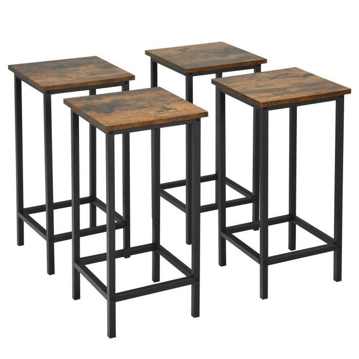 giantex lot de 4 tabourets de bar industriel avec repose-pieds,cadre en fer, hauteur assise 62 cm,pour cuisine,salon,café,bistrot
