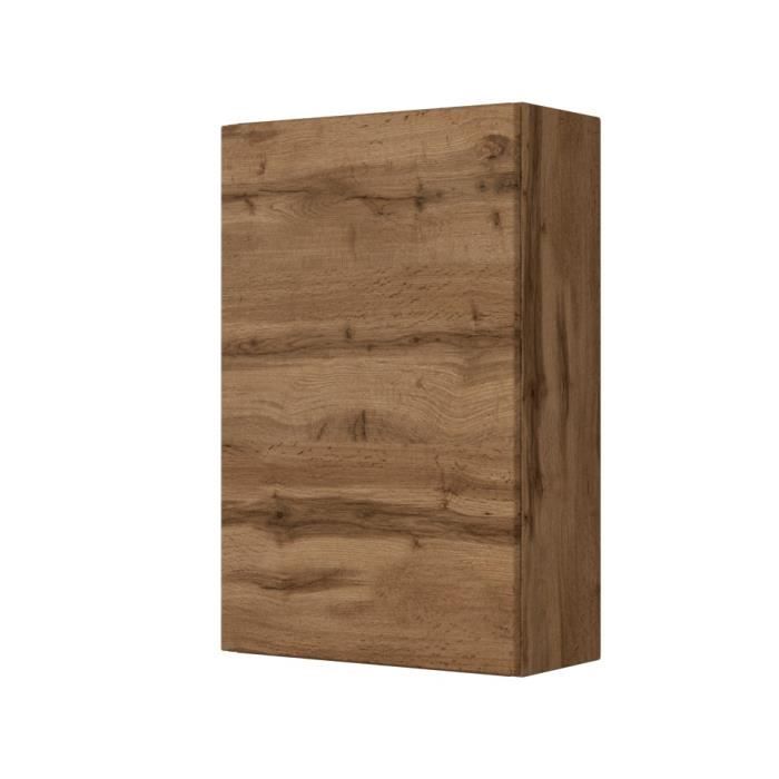 Armoire Brama en chêne wotan composée dune porte et de 2 étagères en panneaux de particules mélaminés et une façade en MDF mat. Armoire Brama en chêne wotan composée dune porte et de 2 étagères en panneaux de particules mélaminés et une façade en MDF mat.