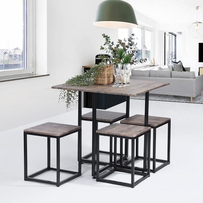 L 60 x l 60 cm G/én/érique Windsor Ensemble Mange Debout et tabourets de 2 a 4 Personnes Industriel en m/étal Noir et MDF d/écor Chene