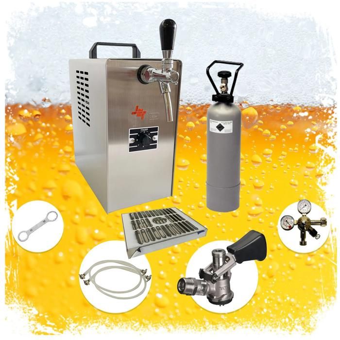 ICH ZAPFE Kit Complet Syst&egrave;me de Tirage &agrave; Bi&egrave;re JET 30 - Refroidisseur &agrave; D&eacute;bit Continu 1 Voie 35 L/h T&ecirc;te Panier CO2 2 kg pour F&ucirc;t Type S 