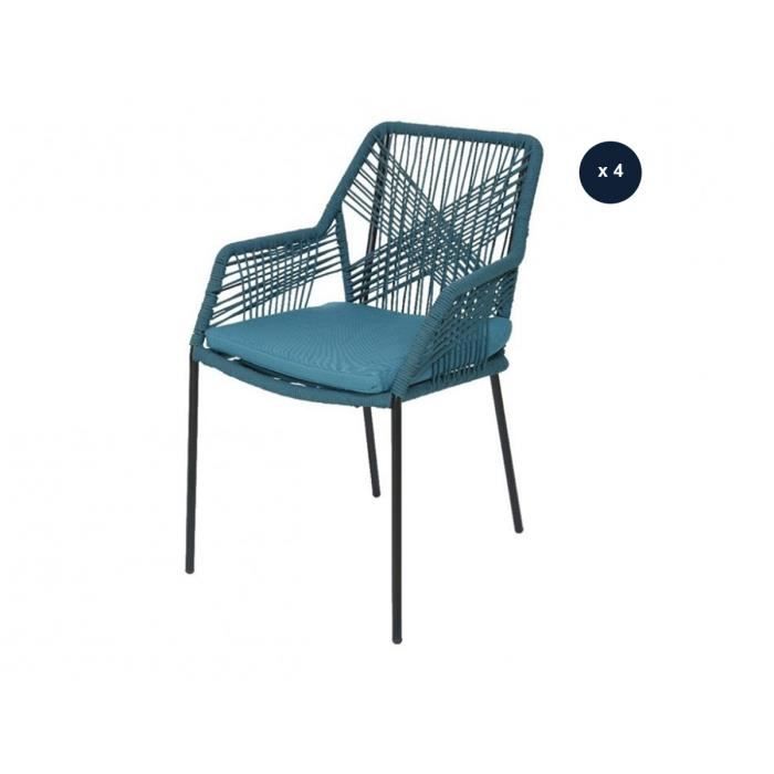 lot de 4 chaises de jardin en plastique séville turquoise - jardideco 63 x 57 x 85 cm bleu
